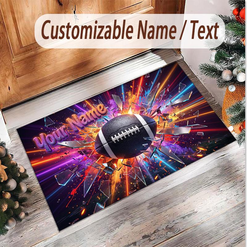 American Football Theme Soft Crystal Velvet Rug Custom Name & Text Print Non Slip Floor Rug for Bedroom Living Room