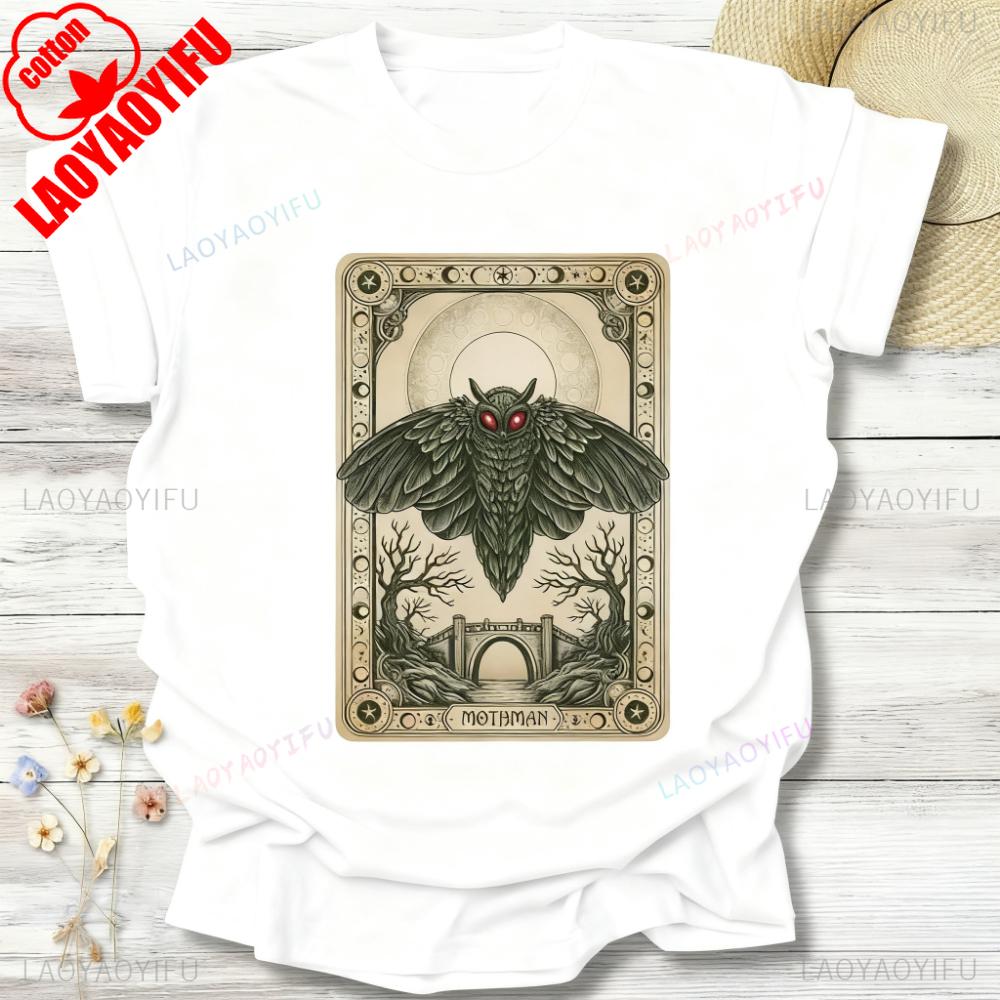 Mothman Tarot Tshirt Cryptid Graphic Tee Mythical Creature Paranormal Clothing Occult Fashion Mens Daily Life Cotton Tshirt