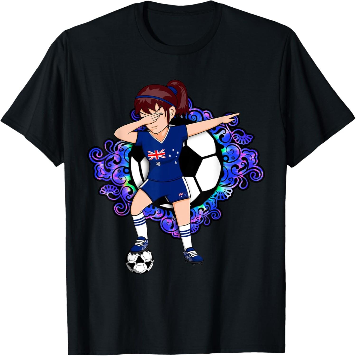 Dabbing Soccer Girl Australia Jersey Floral Football Flower T-Shirt S