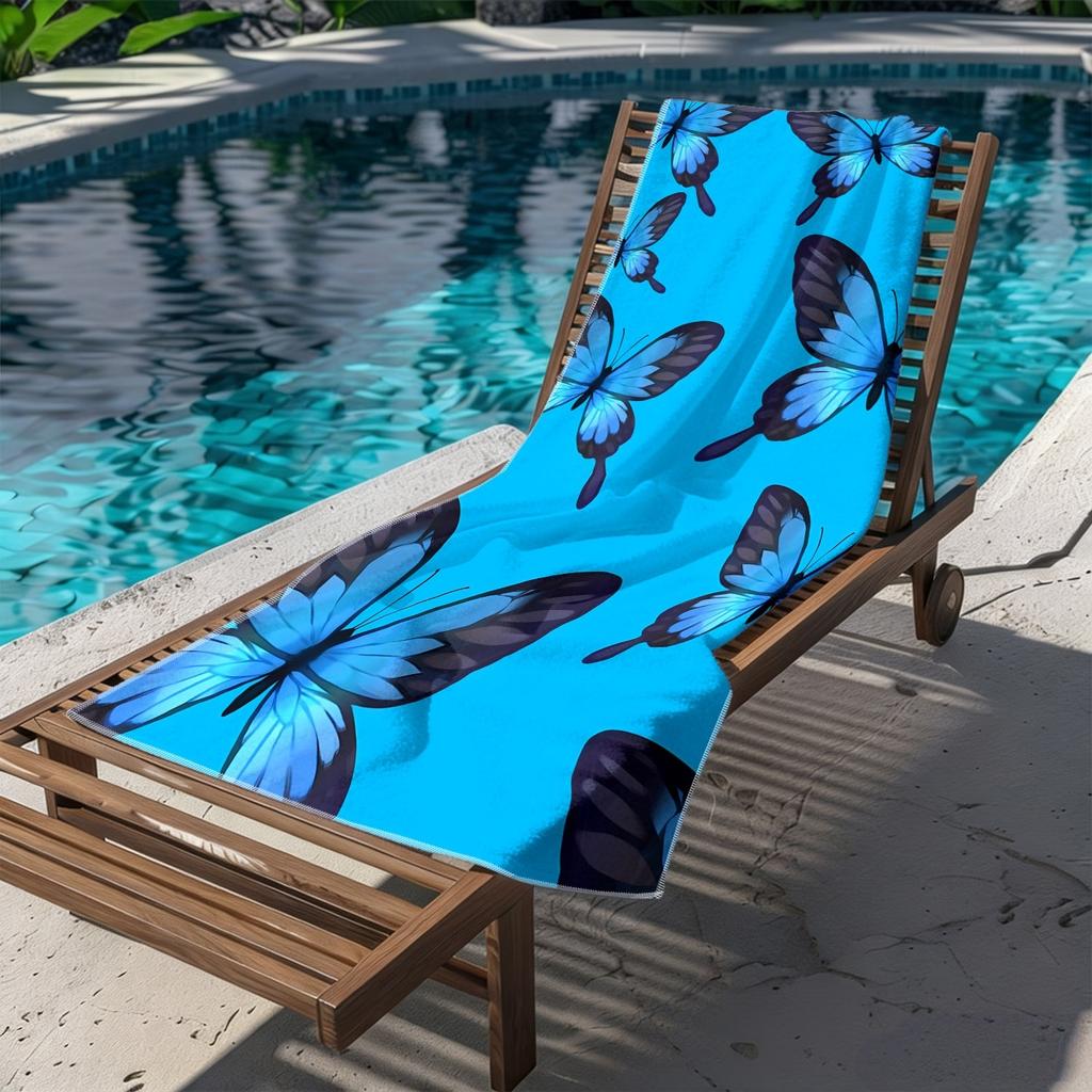 1Pc Microfiber Beach Towel Waterproof Sandproof 2D Flat Printed Blue Butterfly Summer Vacation Pool Lounge Chair Blanket Travel