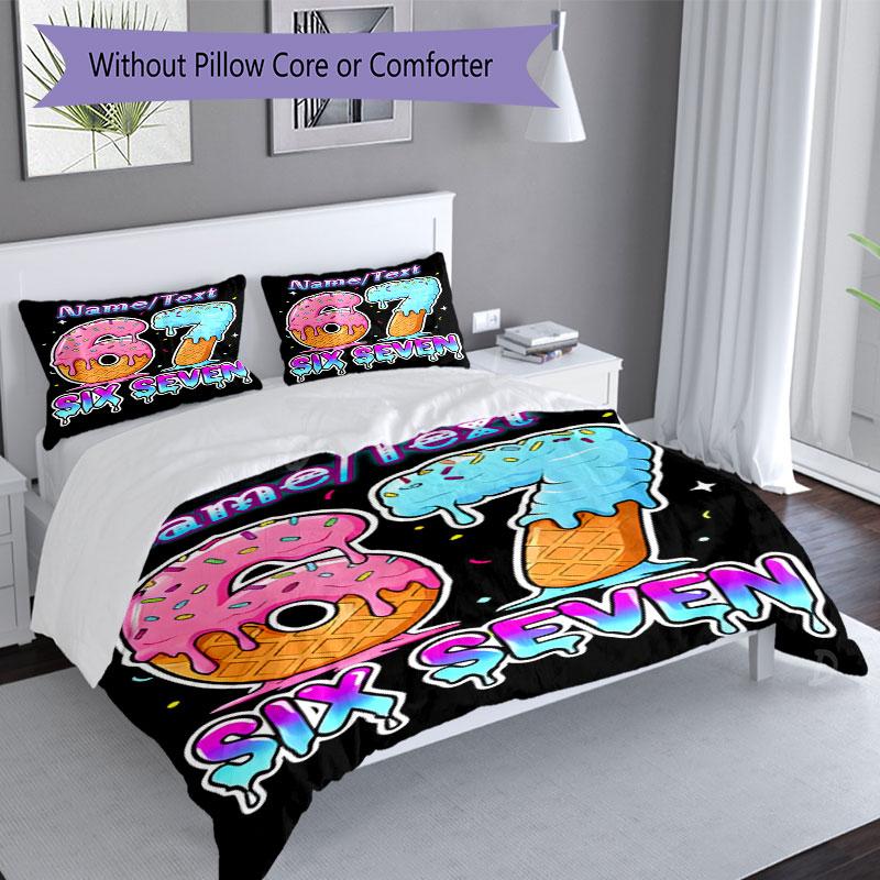 3PC Custom Name Dessert Number Celebration Bedding Set Printed Bedding Set Duvet Cover Closure Includes 1 Duvet Cover & 118 Pillowcases for Bedroom