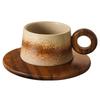 Creative Rustic Ceramic Coffee Cup with Wooden Saucer Artistic Natural Wood Ceramic Tea Cup Office Drink Mug Couple's Water Mug