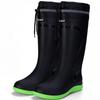 Fashion Men's Rain Boots Waterproof Mid Calf Boots Non-slip Rainproof Work Boots Outdoor Water Shoes Soft Drawstring Rubber Boot Botas