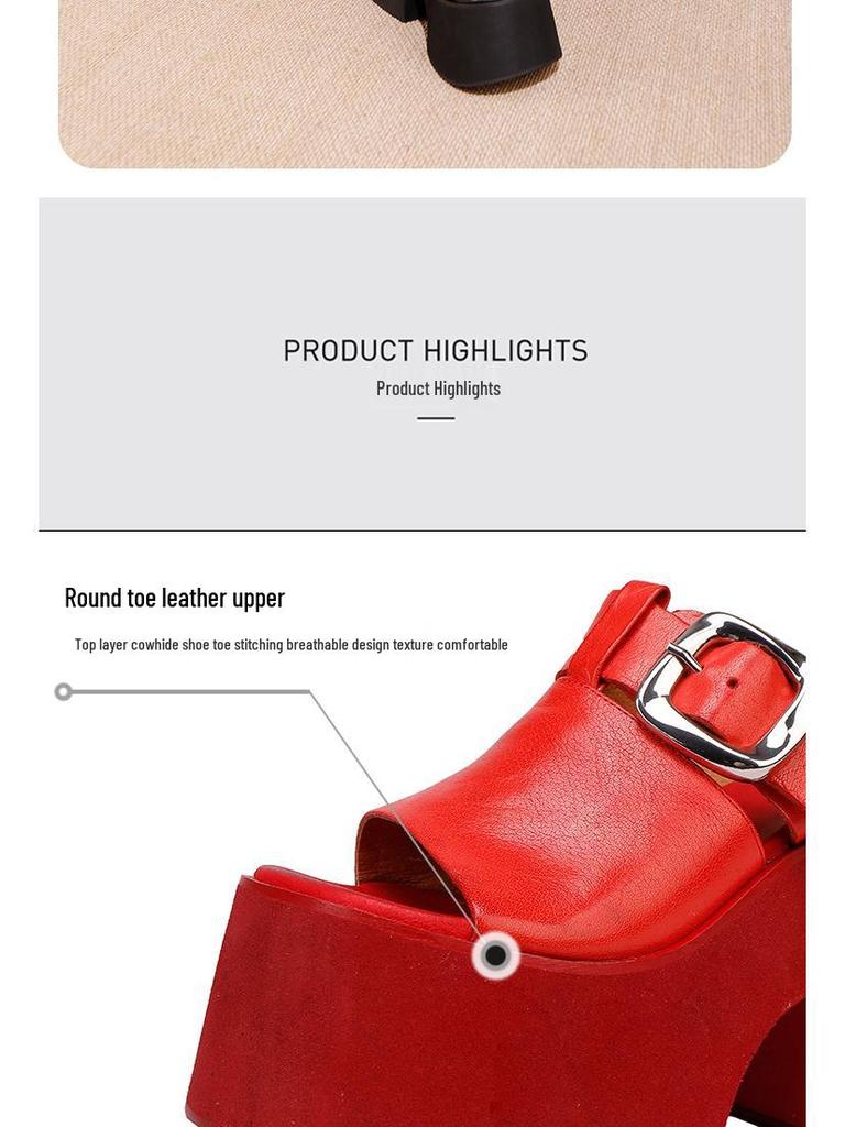 Zapatillas de Verano de Plataforma de Piel de Vacuno de Alta Gama para Mujer