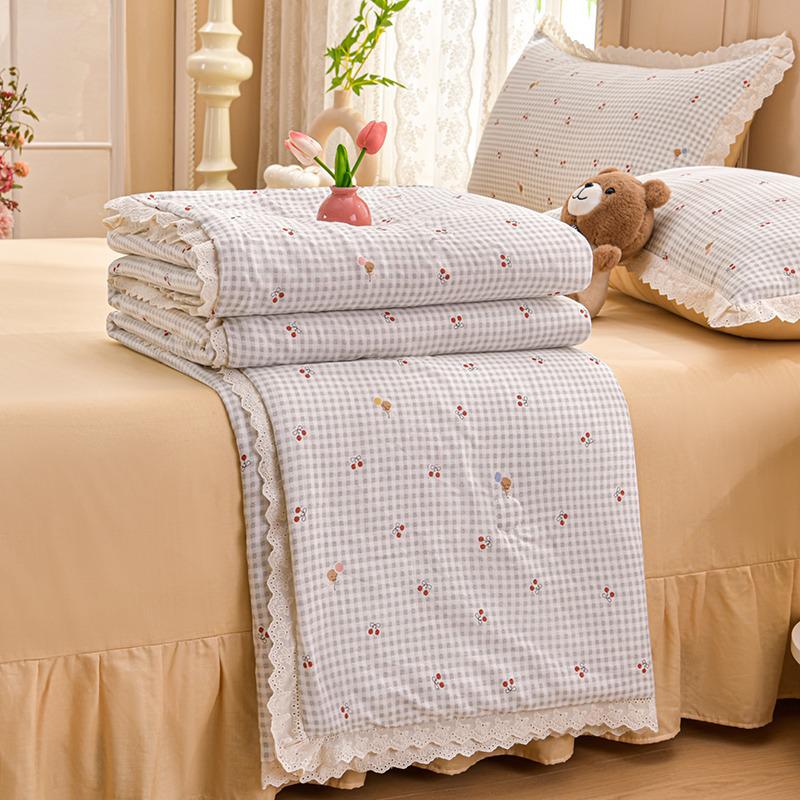 2026 Pure Cotton Double Gauze Lace Bed Skirt Summer Quilt: Cool Air Conditioning Four-Piece Set