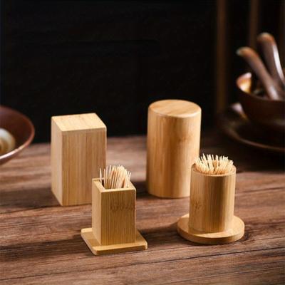 2PCS Bamboo Toothpick Box with Lid Portable Household Hotel Restaurant Kitchen Tooth Pick Holders Storage Boxes Decoration Tools
