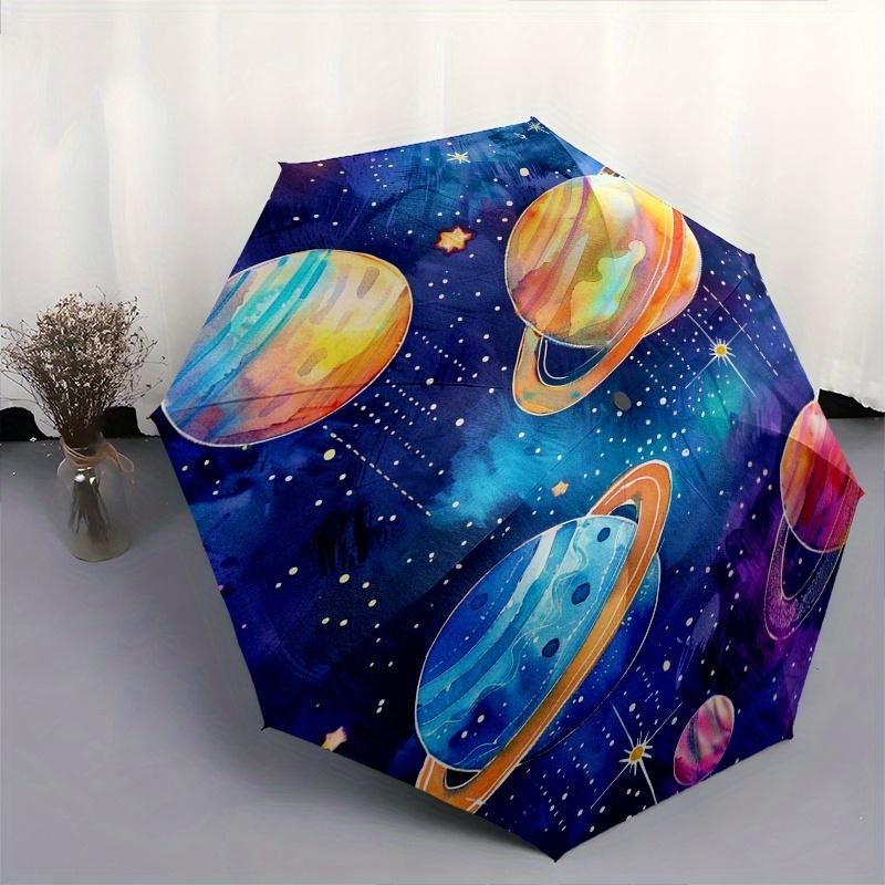 Planets, Space Theme Automatic Open/Close Umbrella, Portable 3 Fold Compact Umbrella for Men & Women, Valentine's Day Mother's Day Gift0725034