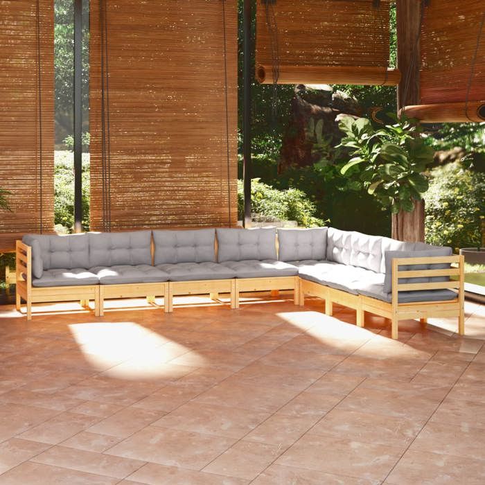 VidaXL Garden Lounge Set 8 Pcs with Grey Cushions Solid Pine Wood 3096802