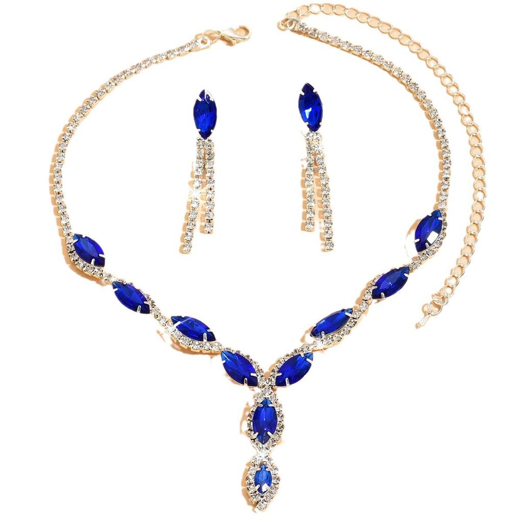 Personalized Color Horse Eye Water Drop Necklace Fringed Earrings Set Jewelry