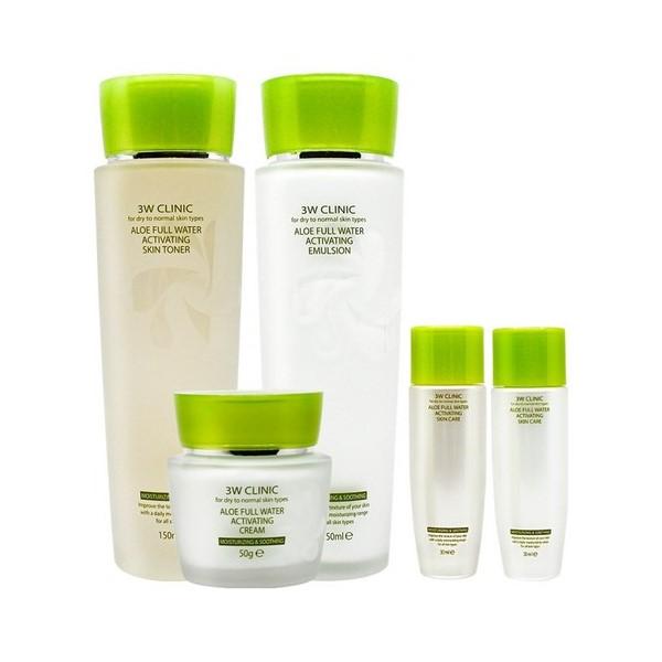

3W Clinic Aloe Full Water Activating Skincare 3pcs Set (Skin Toner 150ml + 30ml, Emulsion 150ml + 30ml, Cream 50g)