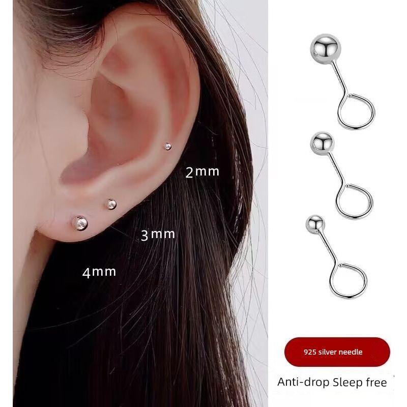 

INS Anti-Drop Hook Studs Female 925 Silver Needle A1610 hook pea earring 2mm [3 pairs]]