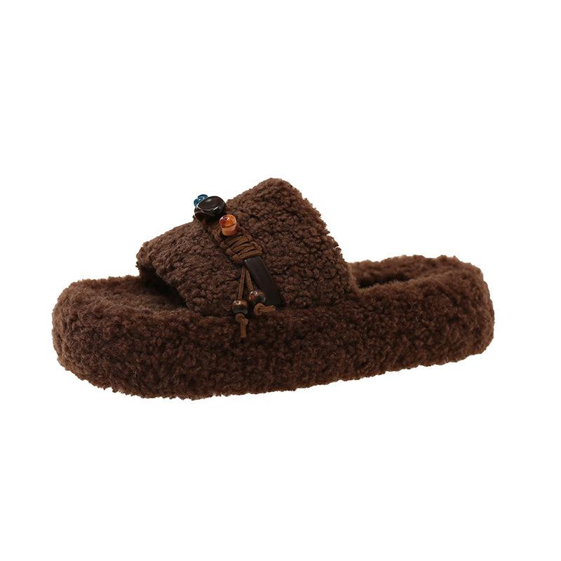 2025 new autumn and winter high-end lamb wool thick-soled wool slippers for women to wear super-hot home warm cotton slippers