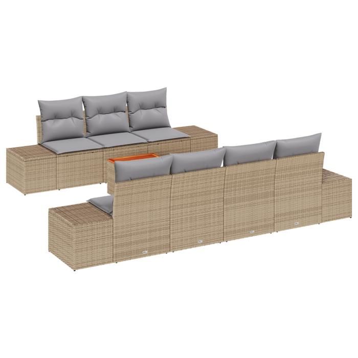 VidaXL Ensemble de canapé de jardin 8 pièces avec coussins Beige Poly Rattan Acacia 3356586