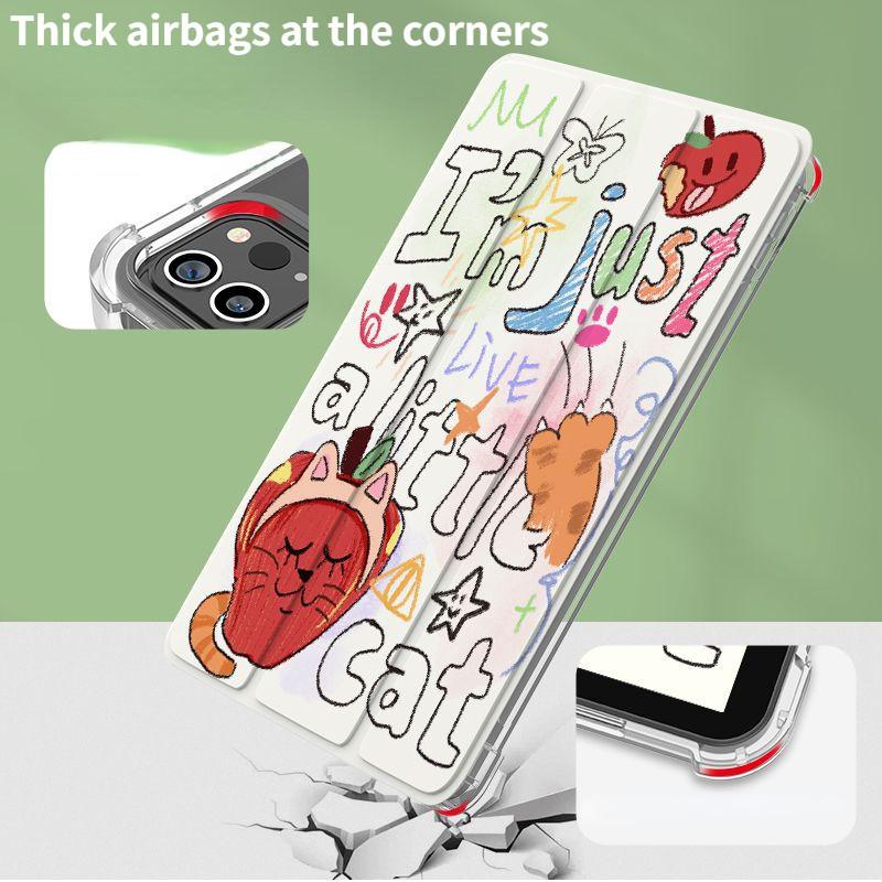 Hochwertige kreative Apple Doodle Muster iPad Smart Case für iPad Air6 11 13 Air4 Air5 10.9 2021 9. 8. 7. 10.2 mit Bleistifthalter