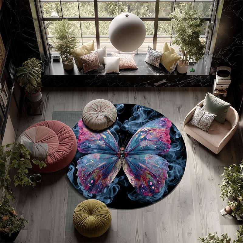 Butterflies Pattern Round rug,Carpet Rug for Living Room Bedroom Playroom ,Non-slip Floor Mat,Holiday Gifts and Birthday Gifts.