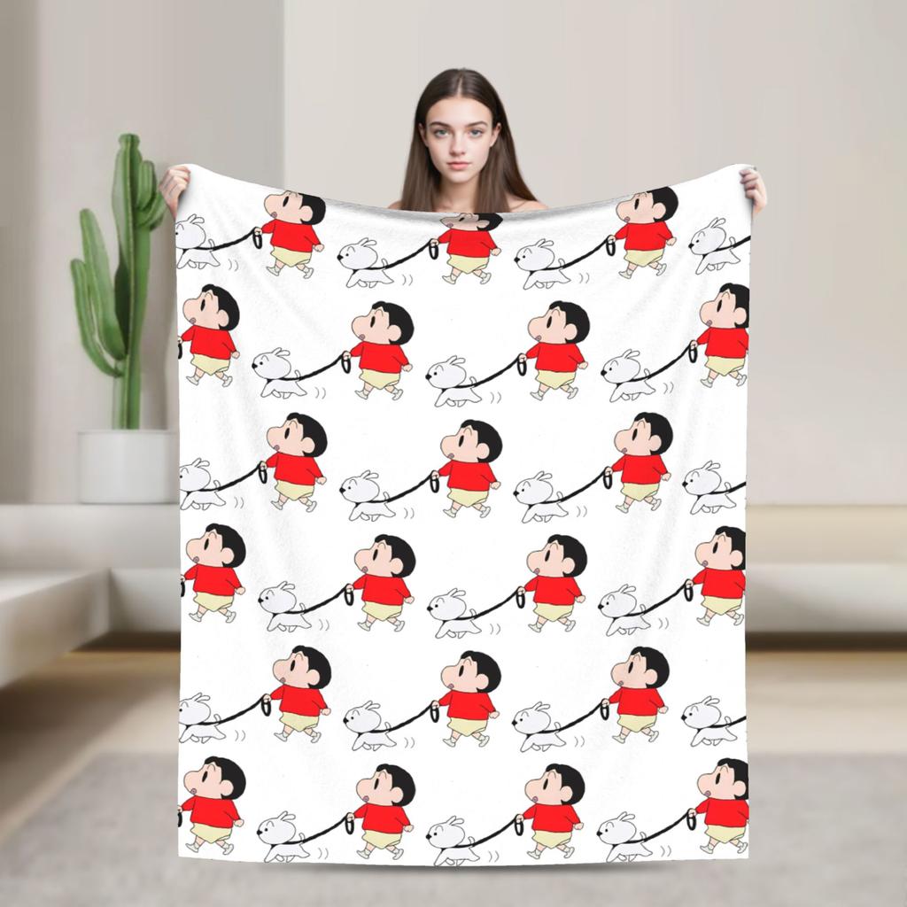 Cute Cartoon Crayon Shin-chan Blanket  Wool Funny Breathable Throw Blankets for Home Textile Decor