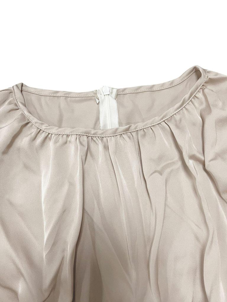 European & American Style Waist-Cinching Solid Color Pleated Dress - Loose Fit, Long-Sleeved, Summer Collection for Women