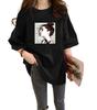 Qianqian Women's Oversized T-Shirt, Short Sleeve, Loose Fit, Cotton, Korean Style, Harajuku Style, Summer (White), One Size Fits All