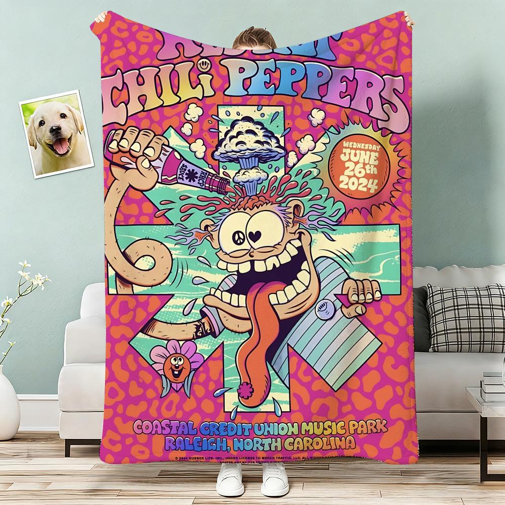 Red Hot Chili Peppers band Throw Lightweight 240g Flannel Blanket Soft Skin-friendly for Summer Cooling 75x90cm