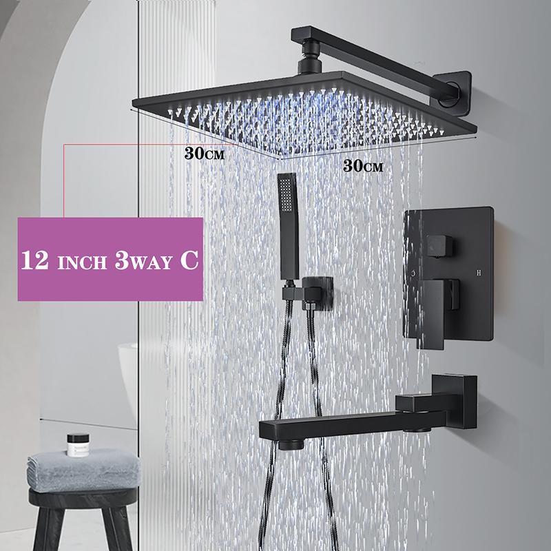Matte Black LED  Bathroom Showe Faucet Rainfall Shower Head Bath Water Faucet Wall Mounted Bathtub Shower Mixer Tap Shower Set