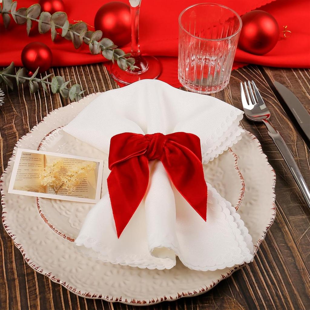 6 Stück Rot&Grün Schleife Weihnachts-Serviettenringe Schicke Samt-Schleife für Weihnachtsessen-Partys Feiertags-Hochzeit Zuhause Serviettenhalter