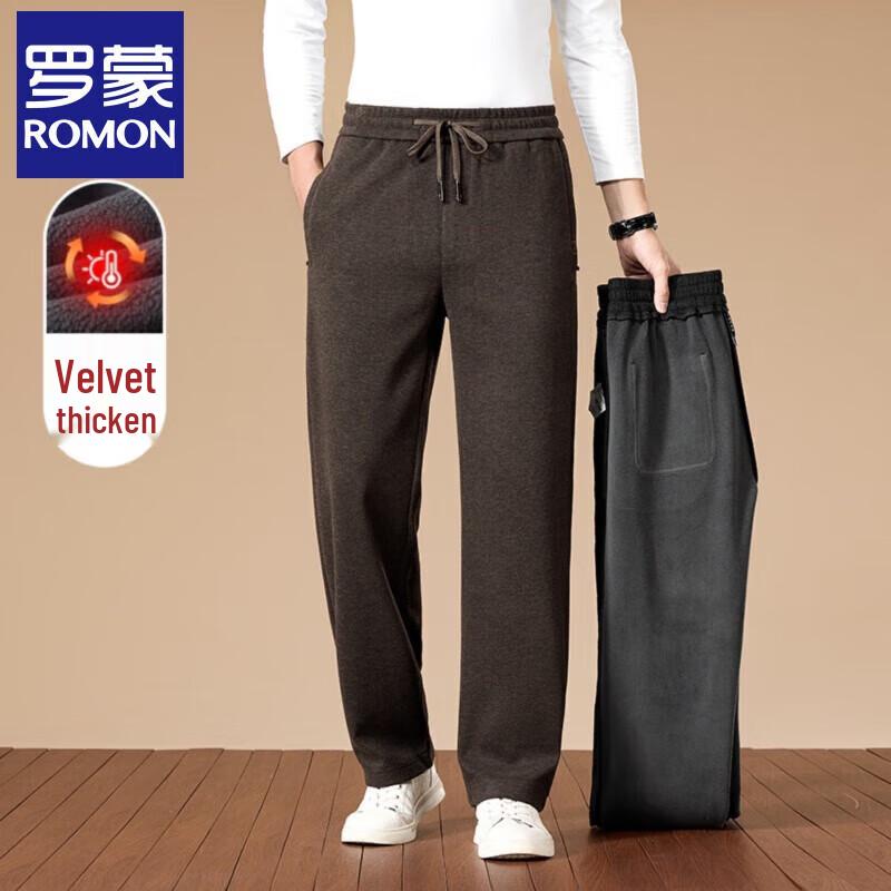 Luomeng Men's Fleece-Lined Wool Blend Straight Casual Pants