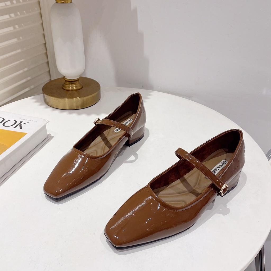 Summer Heat Mary Jane Square Head Small Leather Shoes Temperament Commuting Low Heel With Skirt Evening Word With High Heels
