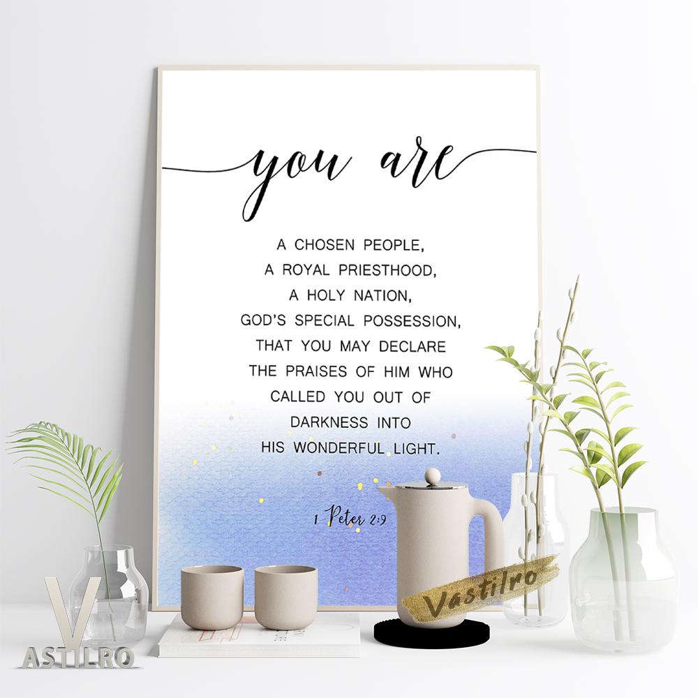 

Peter You Are A Chosen People Bible and Blue Watercolor Printed Wall Art Poster Bible Modern