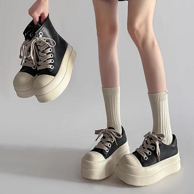 Muffin lässige Plateau vielseitige einzelne Schuhe Damen Herbst und Winter neu höhenverstellbar rutschfest runde Spitze Schnürung warm hohe Stiefeletten