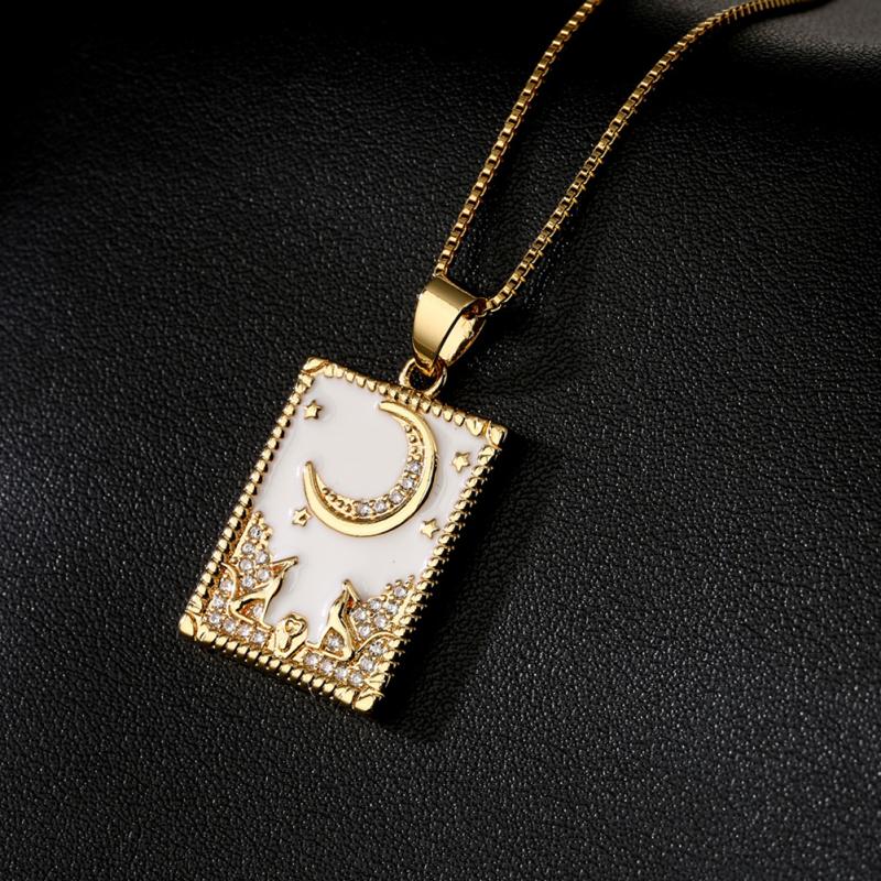 Women Fashion Necklace Retro Oil Drip Zirconium Painting Pendant Clavicle Chain Jewelry Accessories