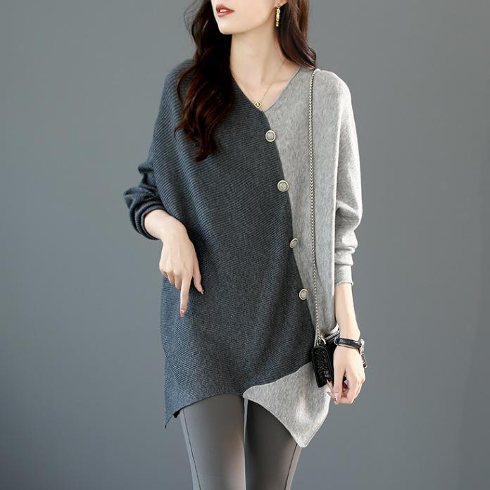 

Весенний свитер с рукавами «летучая мышь» контрастного цвета, женский новый пуловер, весенне-осенний свитер с длинным рукавом, свободный топ One Size серый