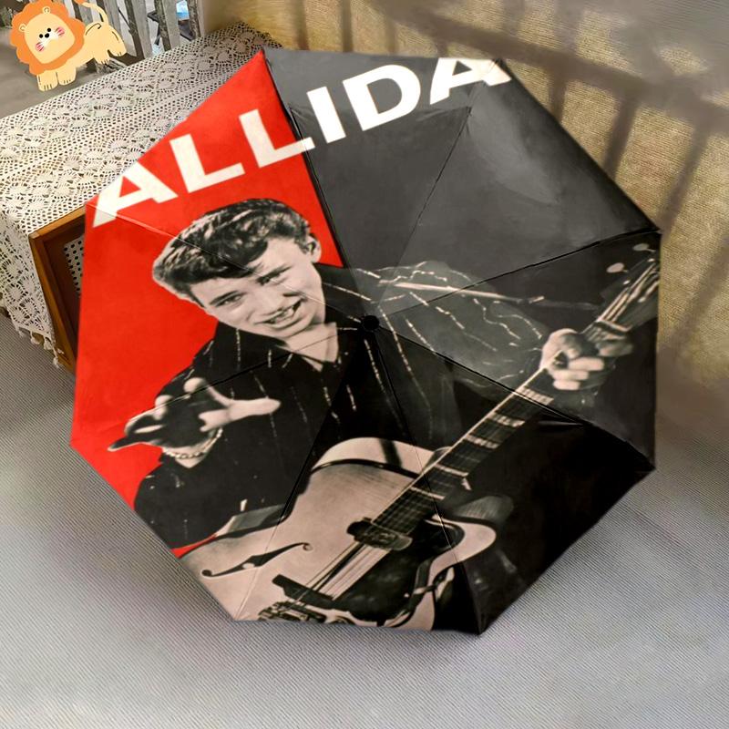 Johnny Halliday Folding Umbrella Travel Durable Travel Printing Sun Umbrella