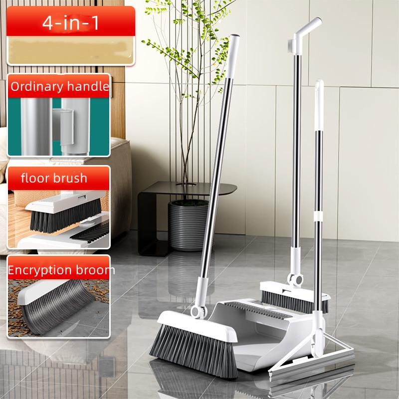 New 4-in-1 Multi-Functional Broom Dustpan and Floor Brush Set Thickened Broom with Non-Sticking Hair Cleaning Tool for Home