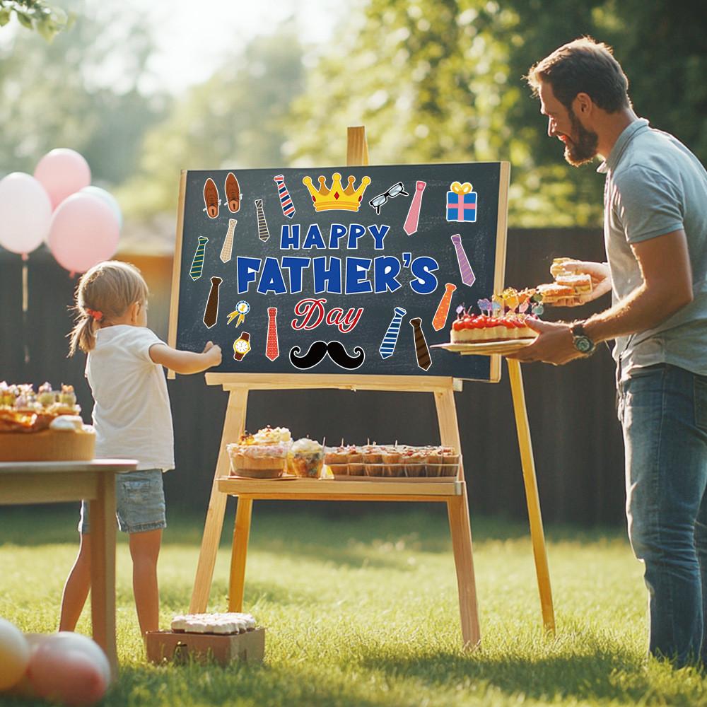 Day Father Theme Tie Hat Glasses Pattern Card Stickers Party Props Decoration