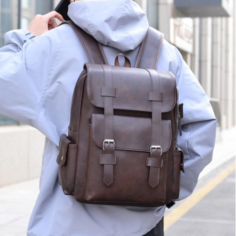 Large Capacity PU Leather Backpack Waterproof Travel Bag Computer Bag  Business Travel