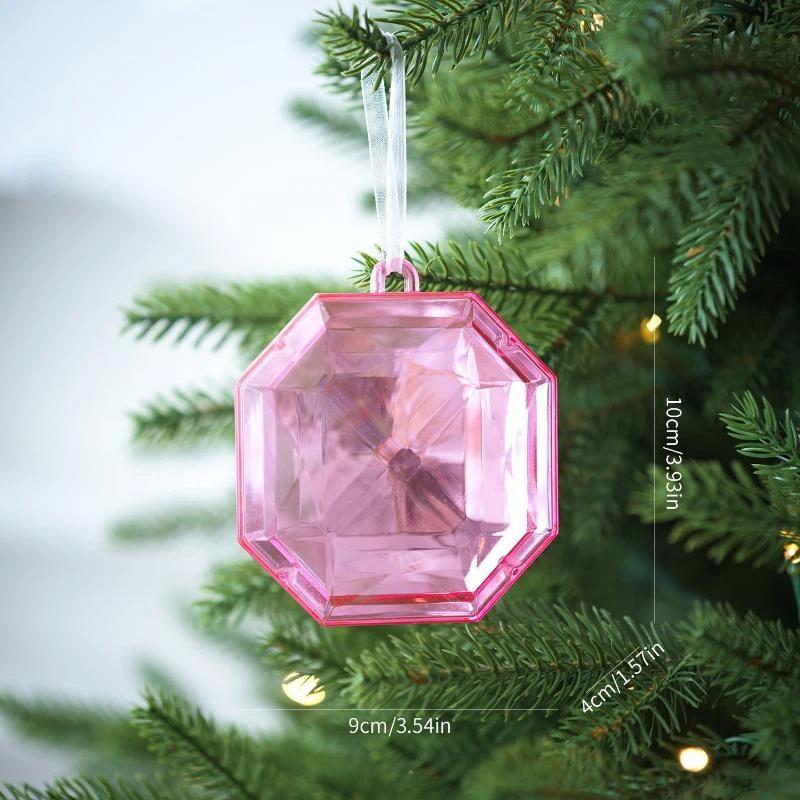 Plastic Christmas Tree Hanging Ornaments With Glitter Gem Accents In Square And Round Shapes For Festive Seasonal Decoration Use