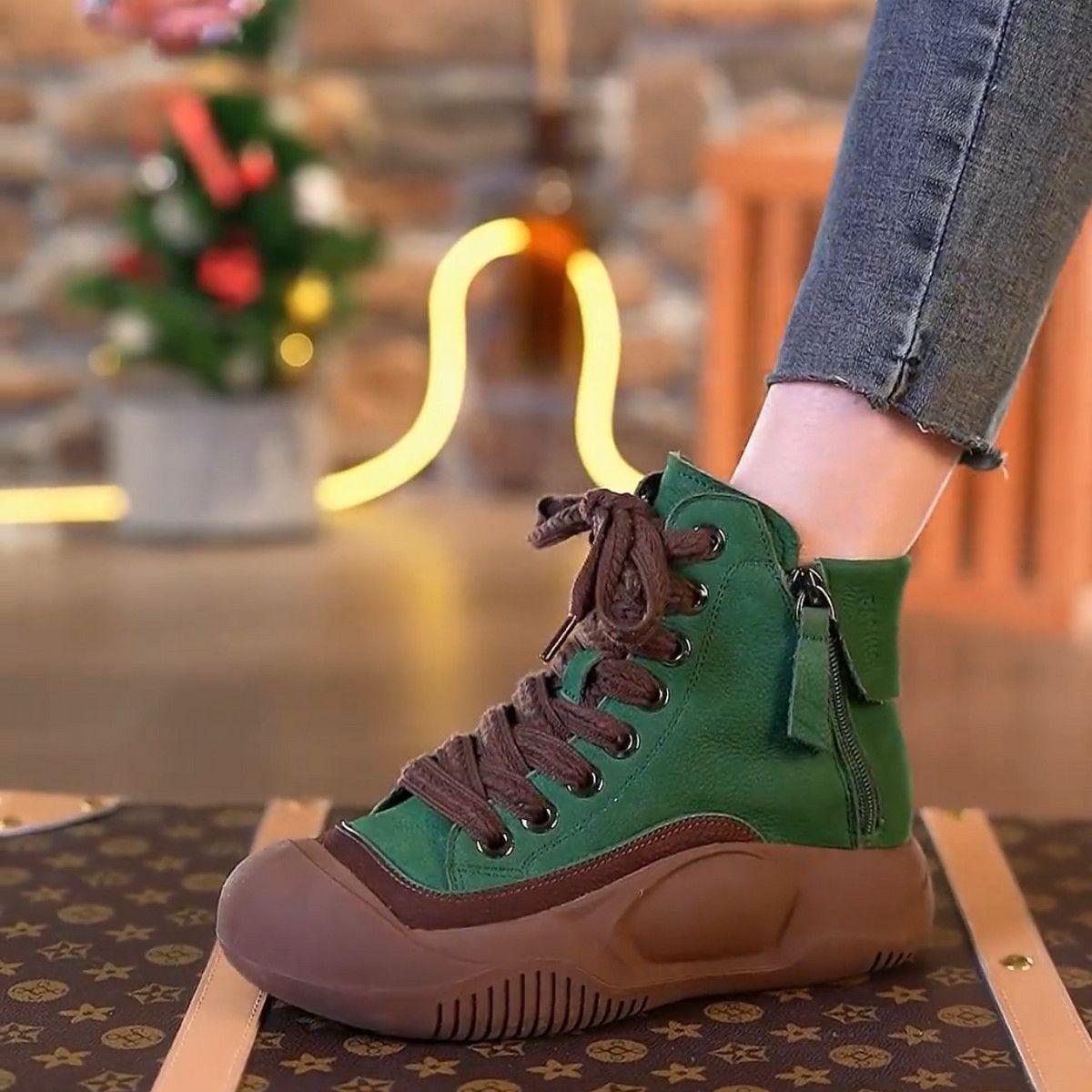 

Легкие мягкие ботинки Мартин с мягким верхом, осенние ретро универсальные ботинки с высоким верхом, женская обувь из бархатистой мягкой кожи 35 зелёный