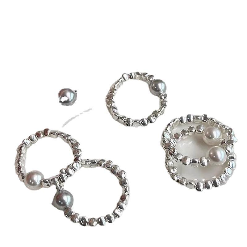 Handmade Irregular Pearl Elastic Ring for Women - Versatile, Trendy Index Finger Jewelry with Unique Personality
