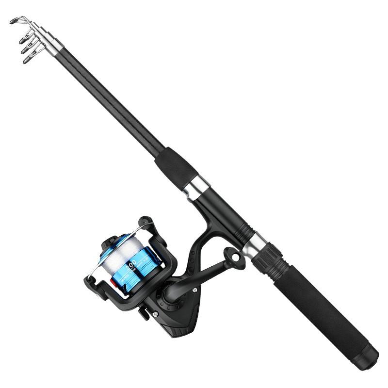 Compact 5-Section Portable Spinning Rod Shore Fishing 1.8m Glass Fiber Travel With Soft Frog Spinner Lure Set