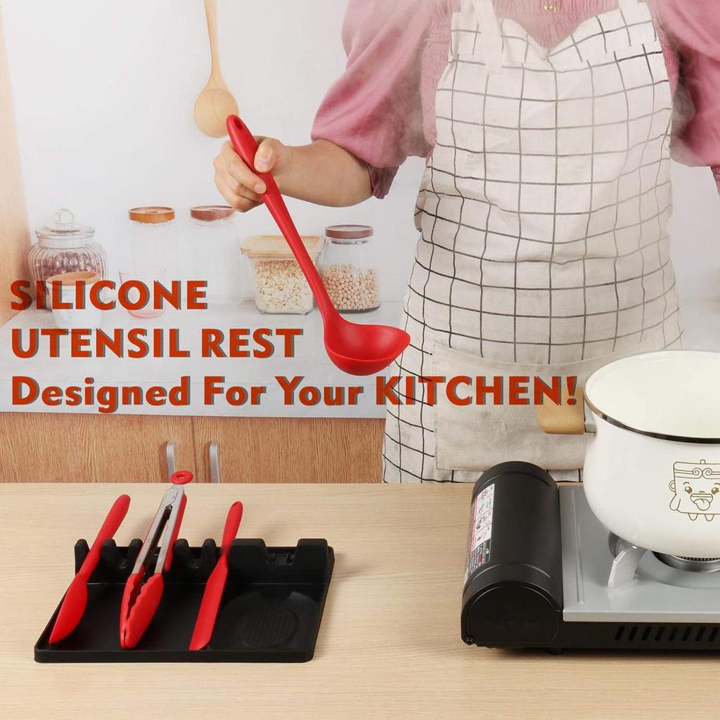 Spoon Rest & Spoon Holder for Stove Top, Silicone Utensil Rest with Drip Pad, Kitchen Spoon Holder, Silicone Kitchen Utensils for Spoons, Ladles,