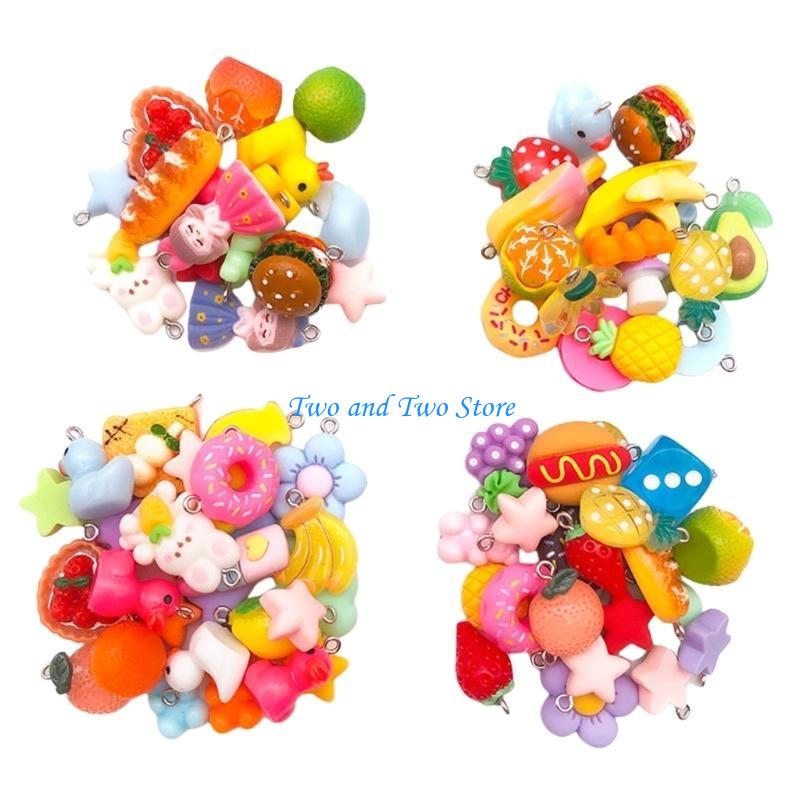 HX6F 20pcs Mixed Fruit Animal Resin Pendants Creative Jewelry Crafting Findings