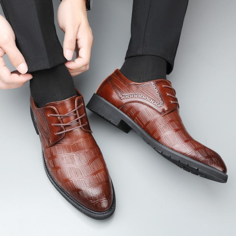 Men's leather shoes business dress Korean version black 2021 new autumn soft surface platform wedding groom shoes