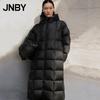 JNBY Women's 95% White Duck Down A-Line Hooded Long Puffer Jacket