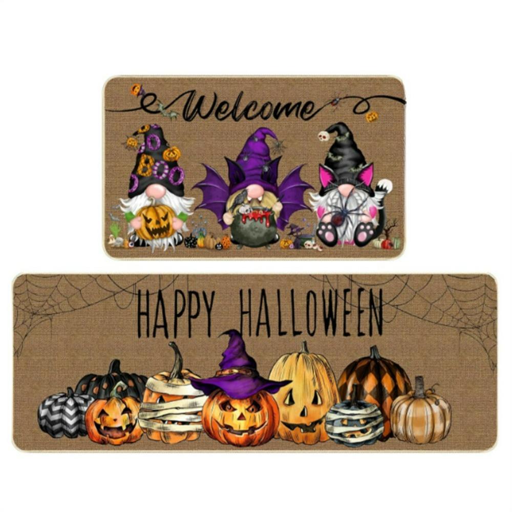 1pc/2pc Happy Halloween Pumpkin Witch Kitchen Floor Mat Laundry Room Nonslip Mat Entryway Doormat Home Decor Welcome Rug