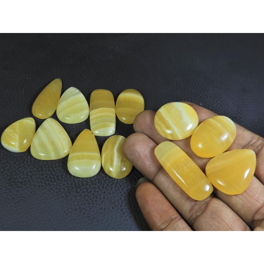 312Cts. Natural Yellow Lace Agate Mix Cabochon Loose Gemstone 12 Pcs Lot C-228