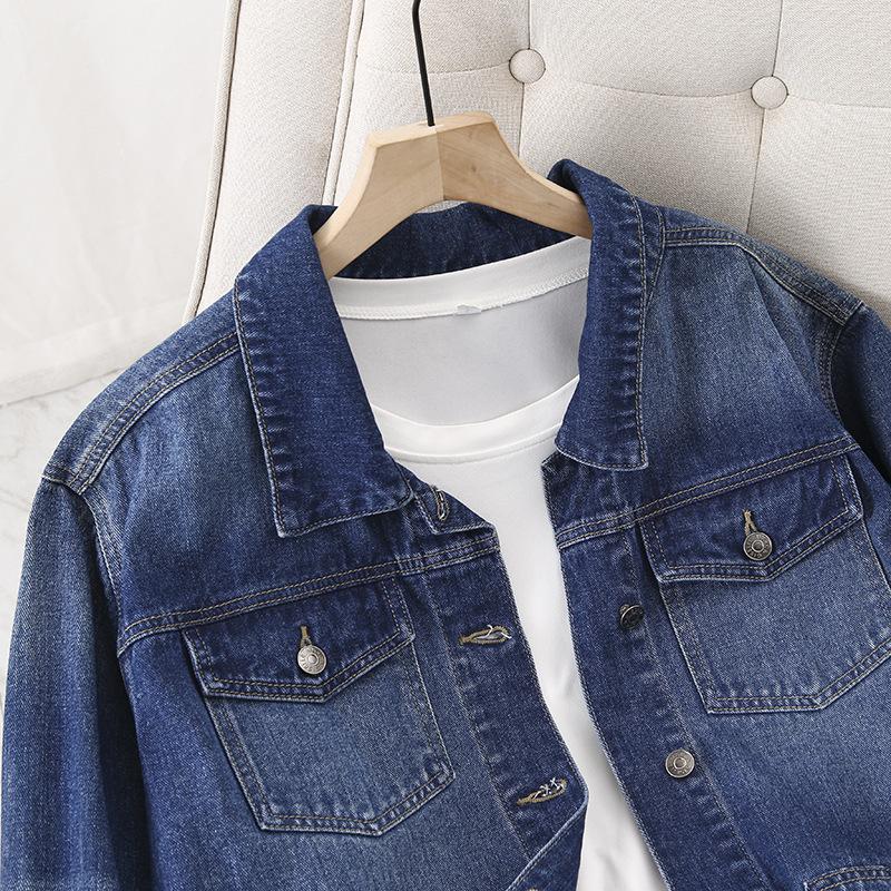 Primavera e outono vintage denim jaqueta feminina cintura alta comprimento médio solto plus size topos