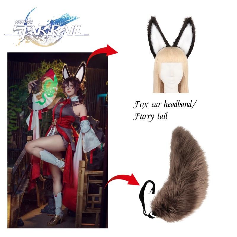 Rail Honkai Star Tingyun Cosplay Plush Fox Ear Headband Furry Tail Accessories
