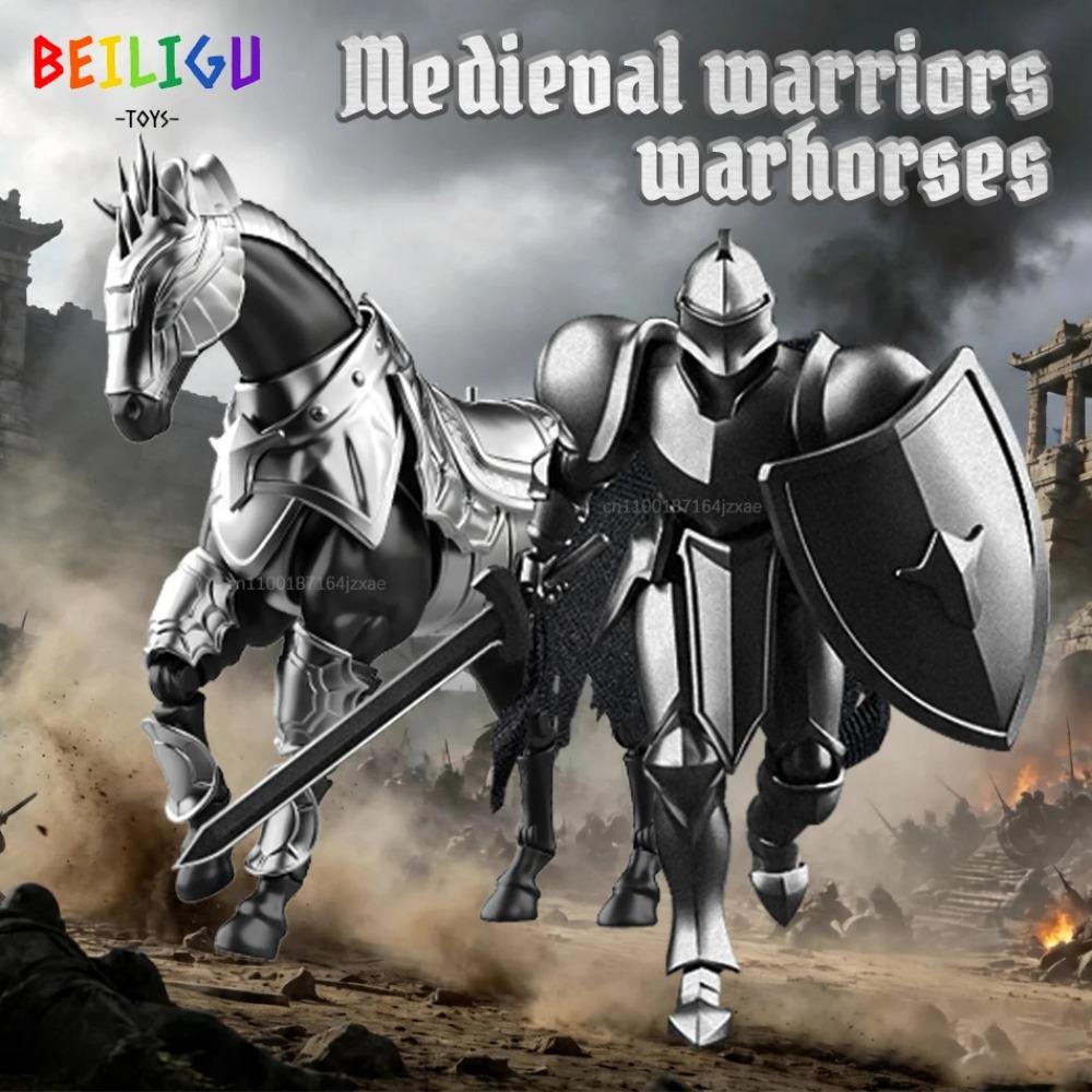 Cavalieri Medievali Action Figure Multi-articolato Cavallo da Guerra Cavaliere Armatura Arma Fredda Spada Scudo Giocattolo da Assemblare Collezione Regalo