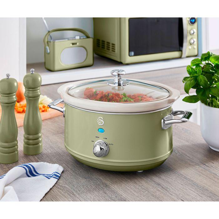 Retro Mijoteuse 3,5L Poêle Amovible En Céramique Antiadhésive, Vintage SWAN SF17021GNEU 200W Vert 53630
