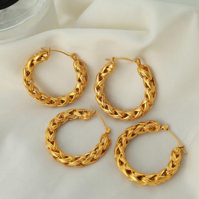 Design Sense Retro Simple Wheat Twist Woven Hollow Earrings Titanium Steel Gold Plated Earrings Winding Earrings